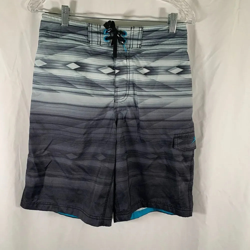 Speedo Board Shorts Men's Medium Grey Side Pockets Drawstring Hook Loop